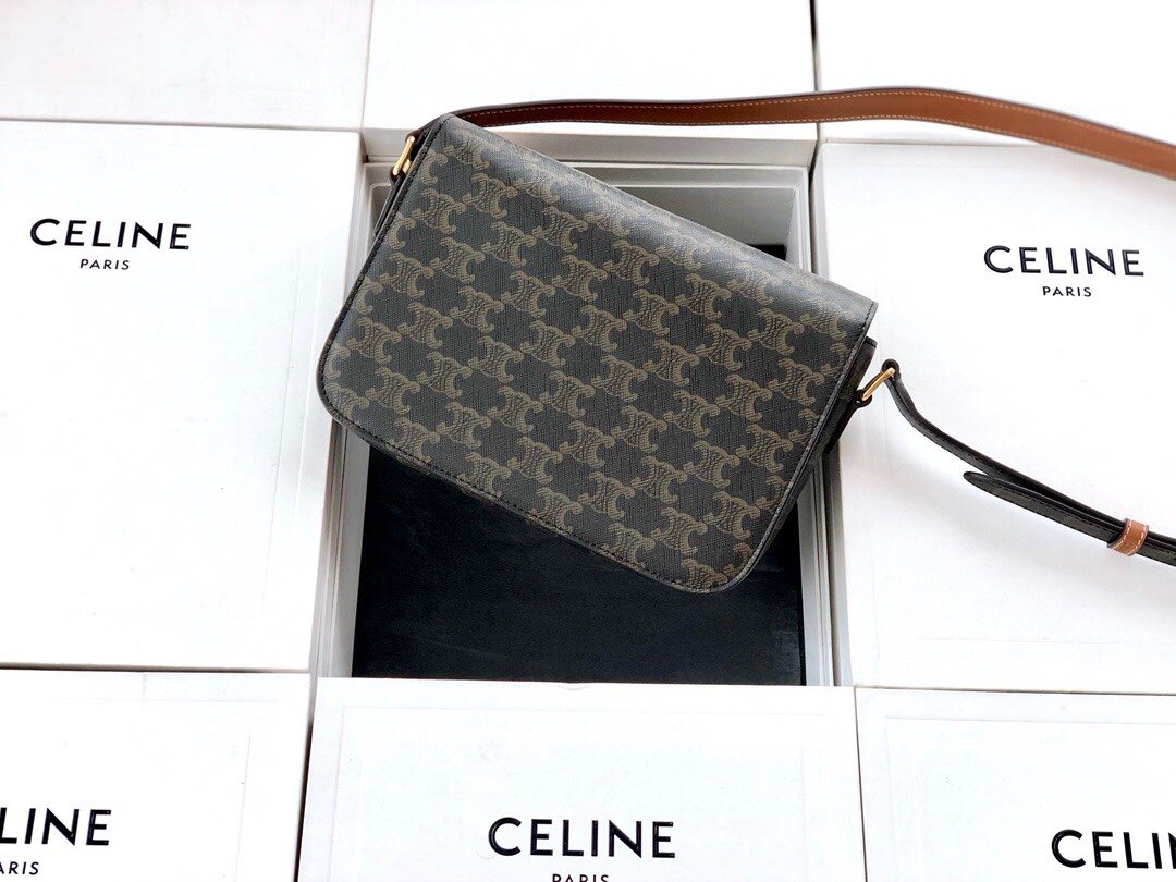 Original Copy Celine Medium Triomphe Bag in Triomphe Canvas and Calfskin