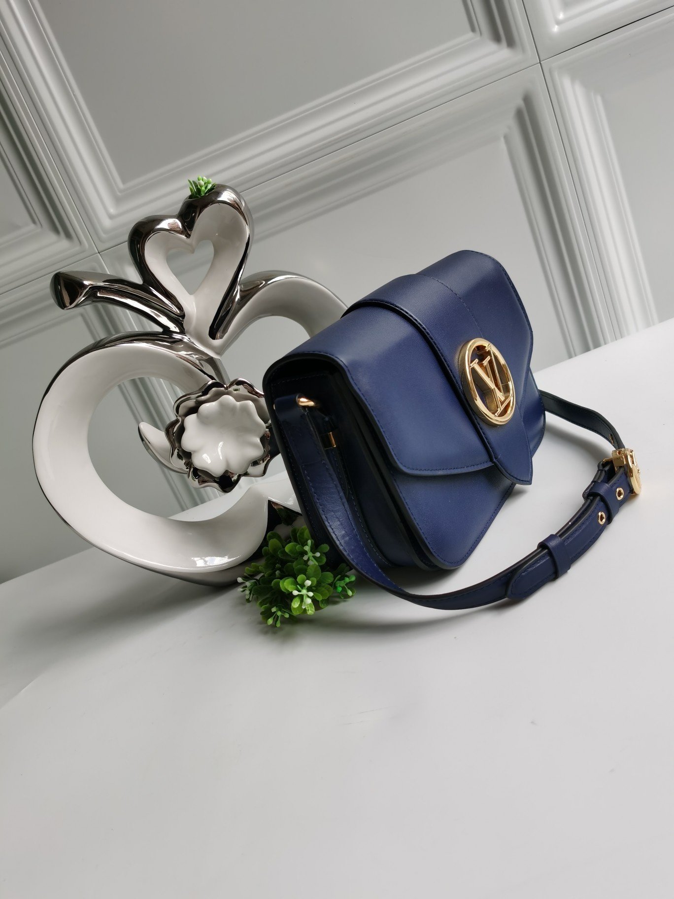NEW Replica Louis Vuitton Pont 9 Handbag Smooth Leather Dark Blue