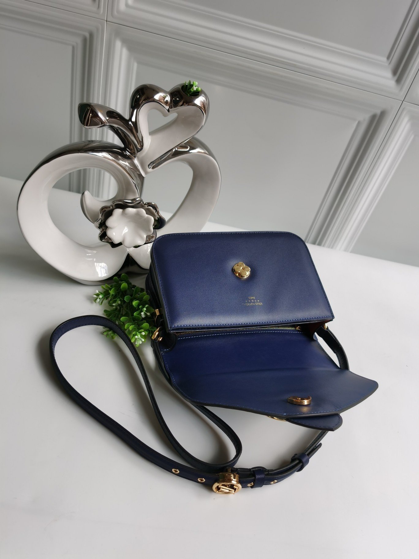 NEW Replica Louis Vuitton Pont 9 Handbag Smooth Leather Dark Blue