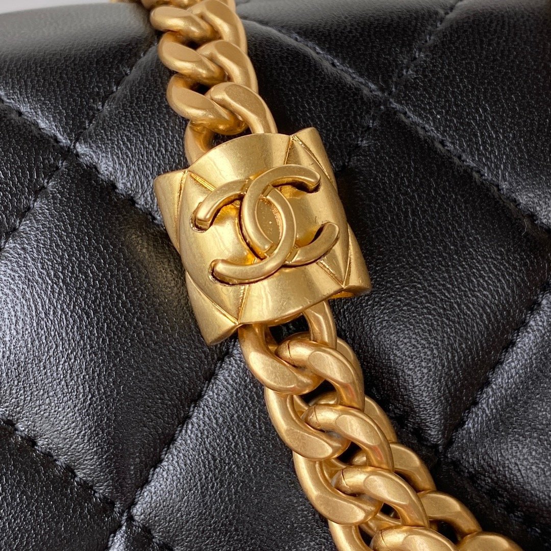 Chanel AS3393 Adjustable Gold Lock Gold Chain Black 22cm Flap Bag