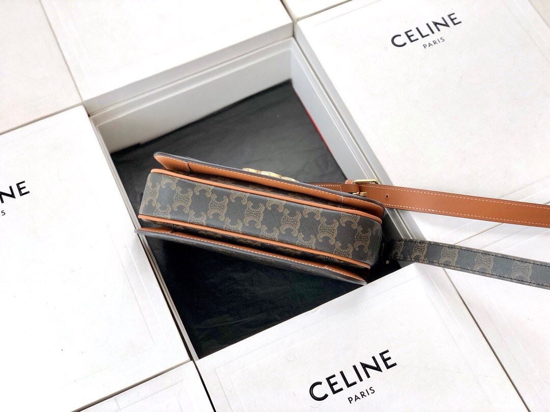 Original Copy Celine Medium Triomphe Bag in Triomphe Canvas and Calfskin
