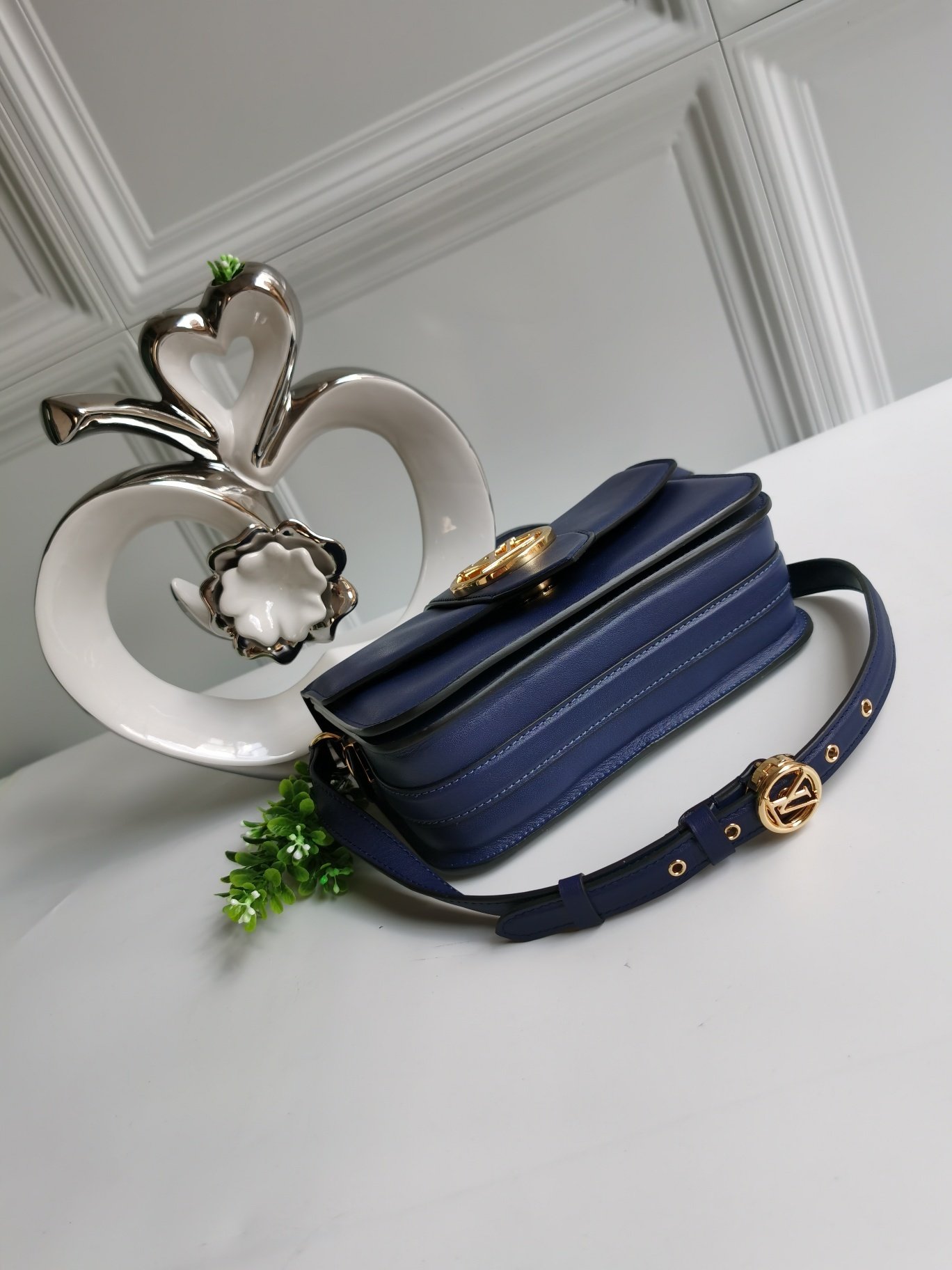 NEW Replica Louis Vuitton Pont 9 Handbag Smooth Leather Dark Blue