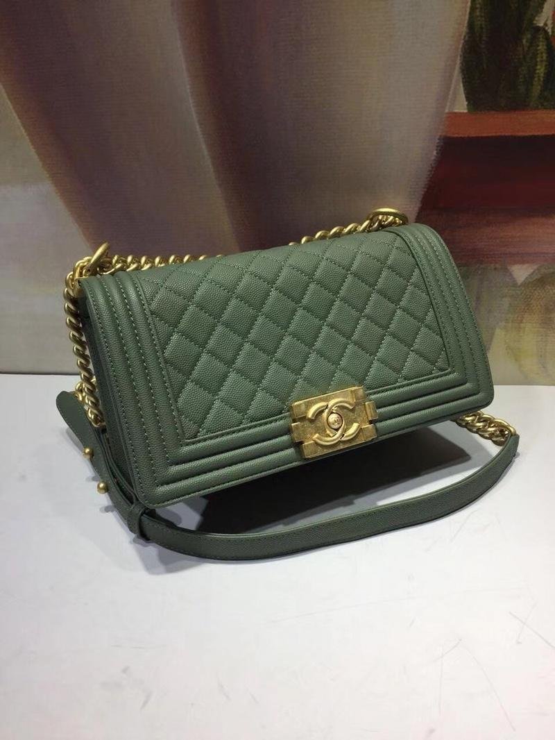 Chanel 25cm Boy Caviar Handbag Calfskin Gold Tone Dark Wood