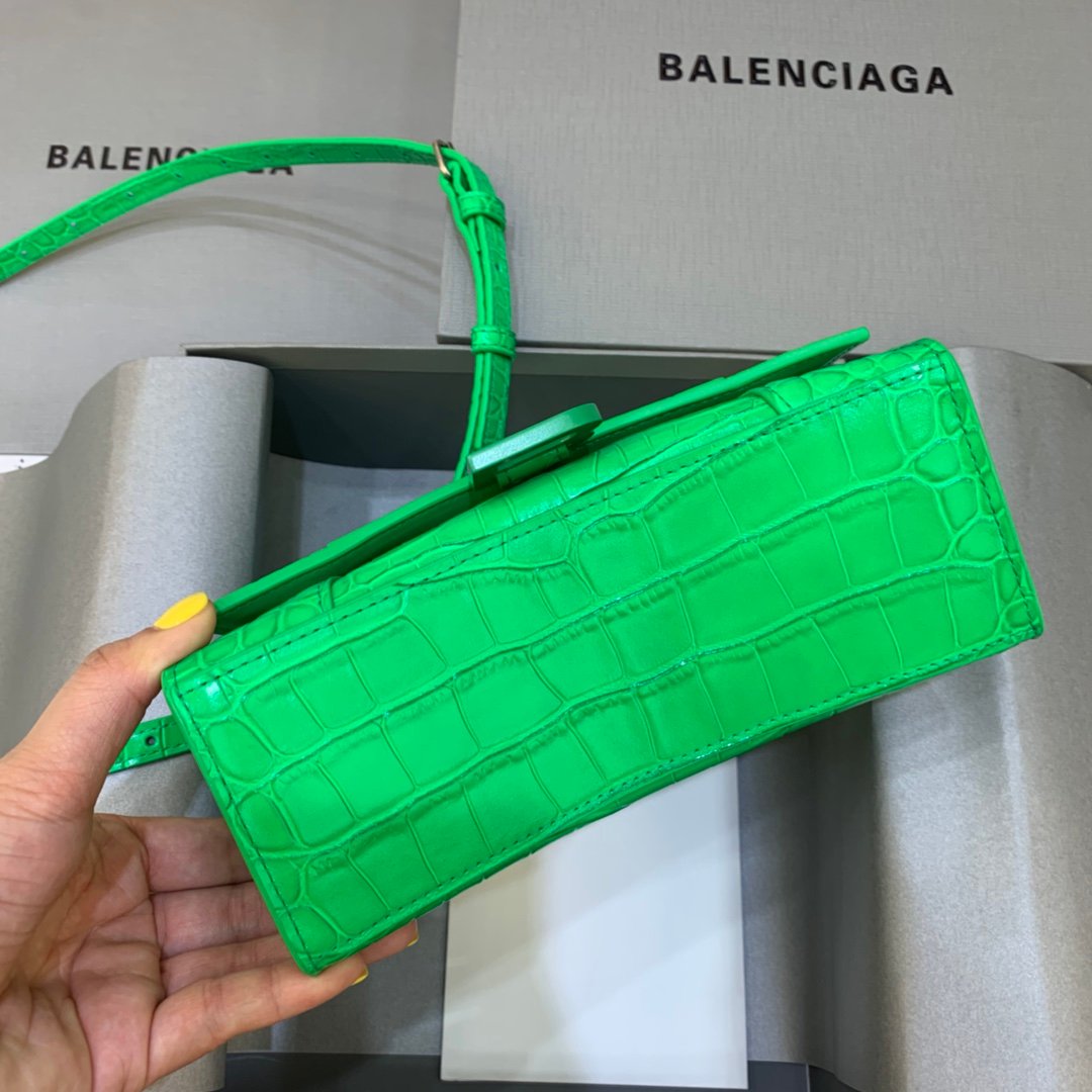 Balenciaga Hourglass 19cm Chain Bag in Shiny Crocodile Embossed Leather Green