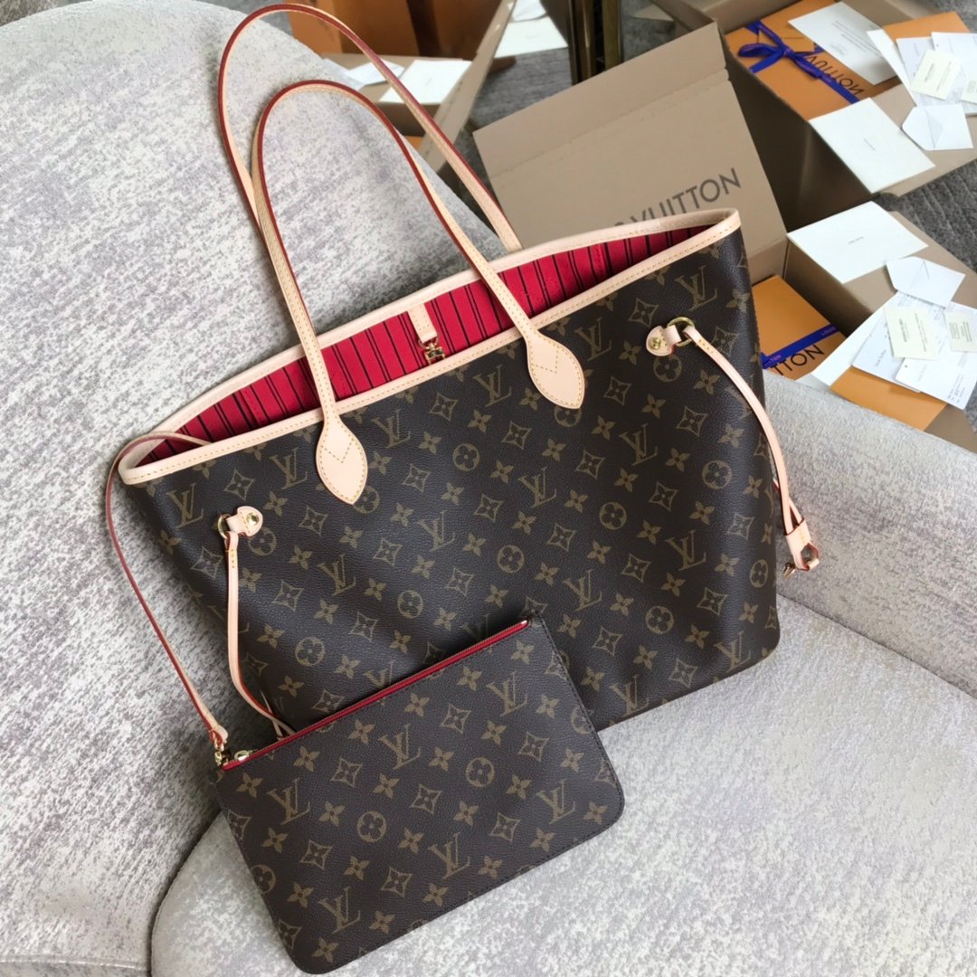Louis Vuitton M41177 Neverfull MM Monogram Coated Canvas Cherry