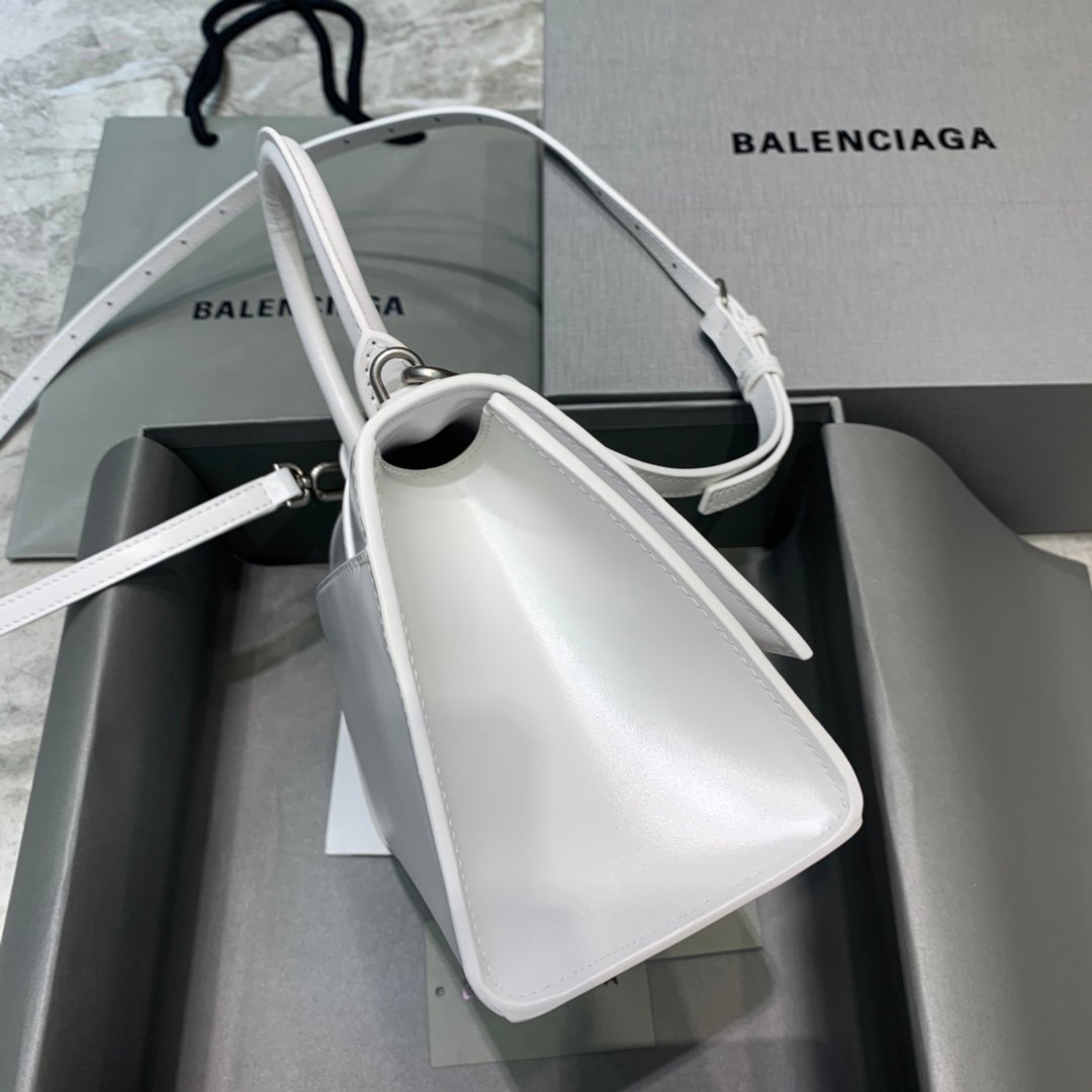 Balenciaga Hourglass 23cm Chain Bag in Shiny Box Calfskin White