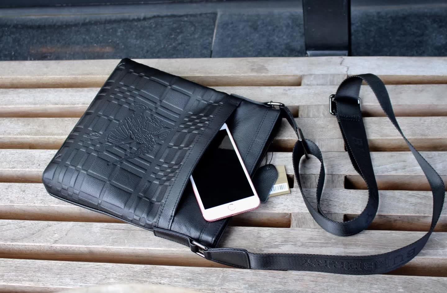Burberry 0267-3 Men Leather Messenger Bag Black