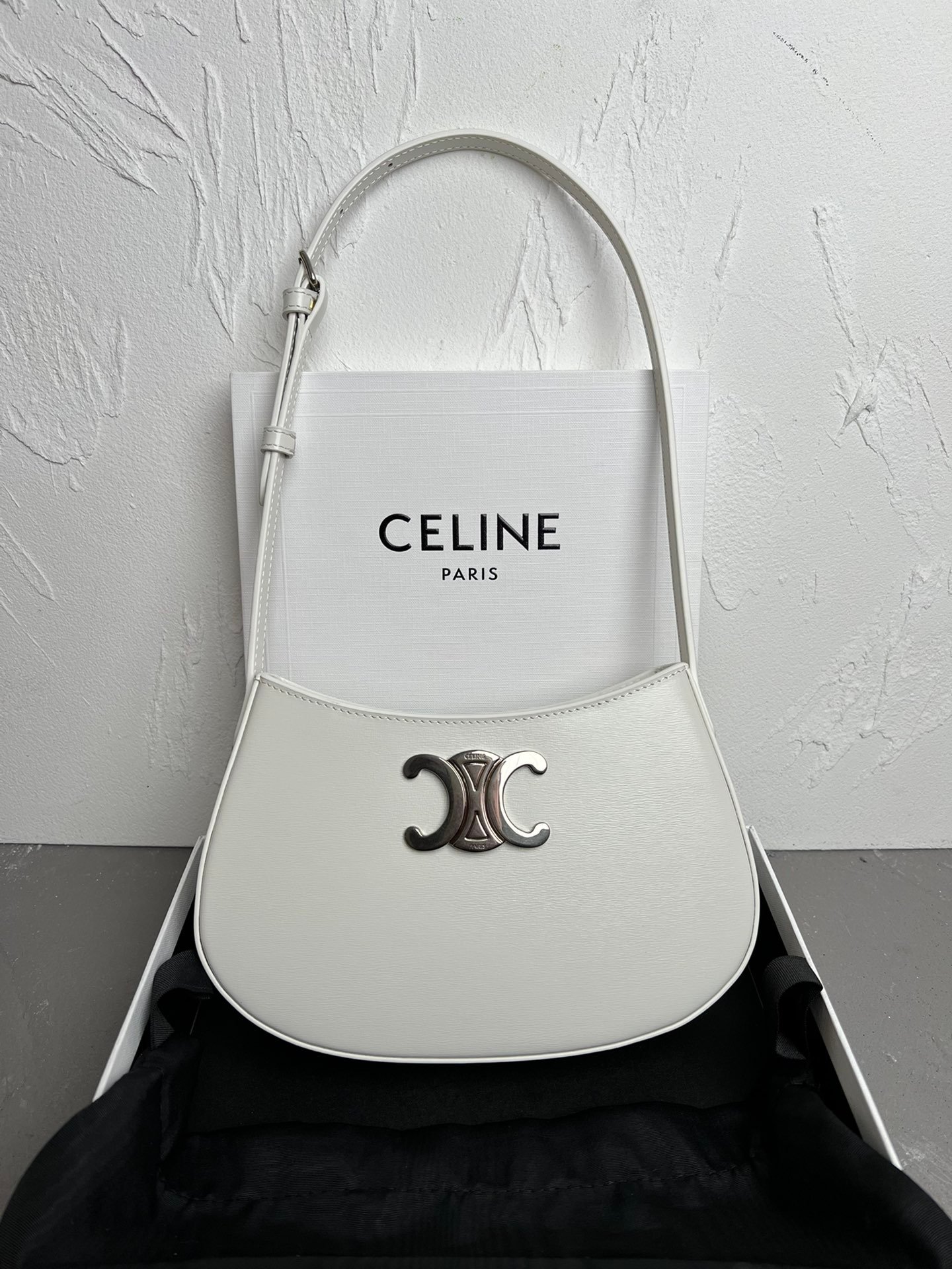 Celine Medium Tilly Bag In Shiny Calfskin White