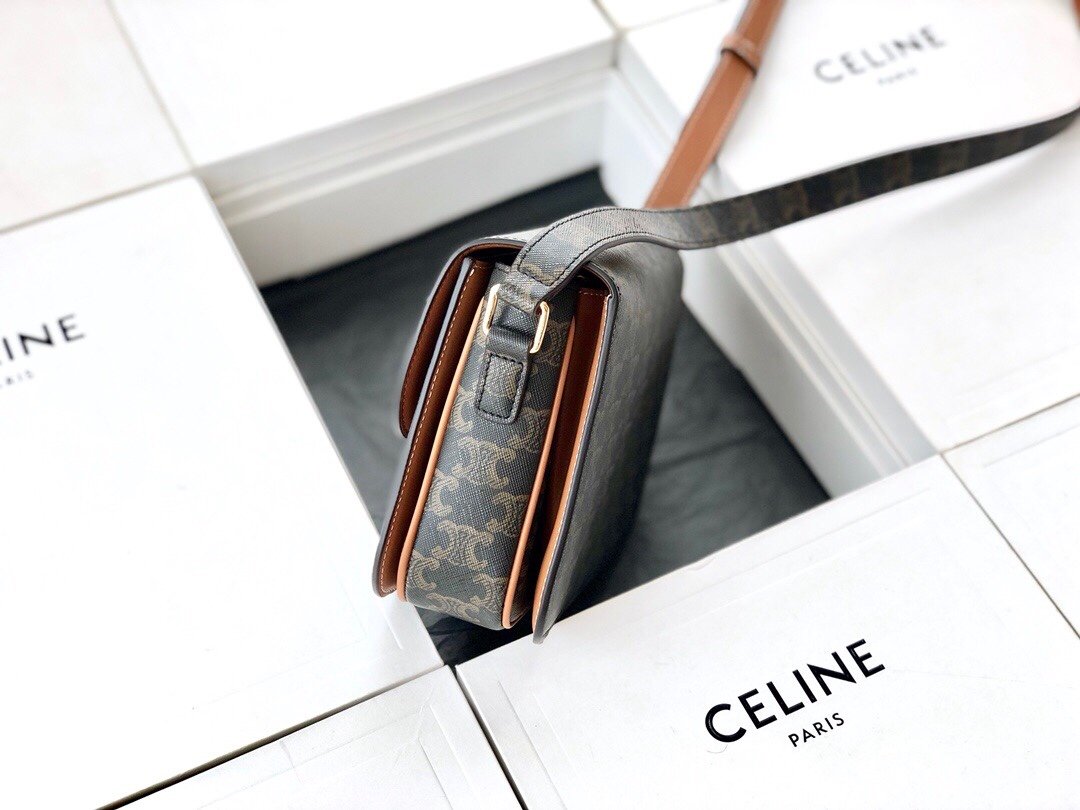 Original Copy Celine Medium Triomphe Bag in Triomphe Canvas and Calfskin
