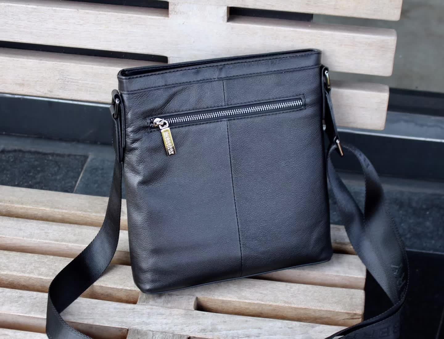 Burberry 0267-3 Men Leather Messenger Bag Black
