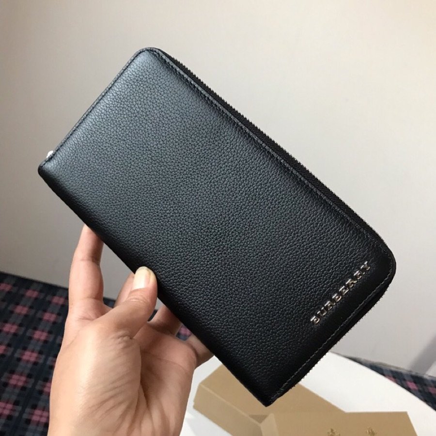 Replica Burberry Men Grainy Leather Ziparound Wallet  Black