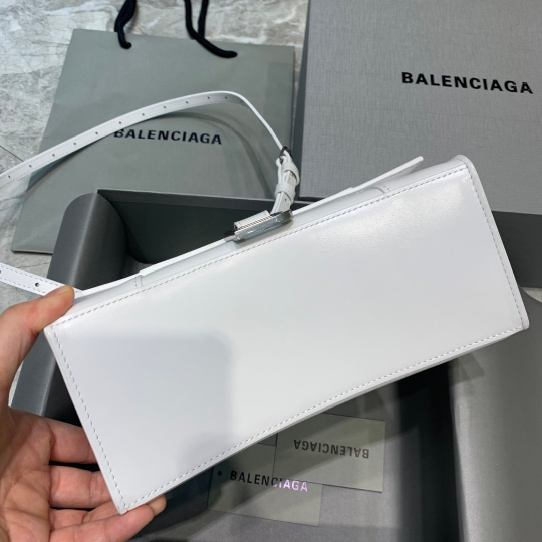 Balenciaga Hourglass 23cm Chain Bag in Shiny Box Calfskin White
