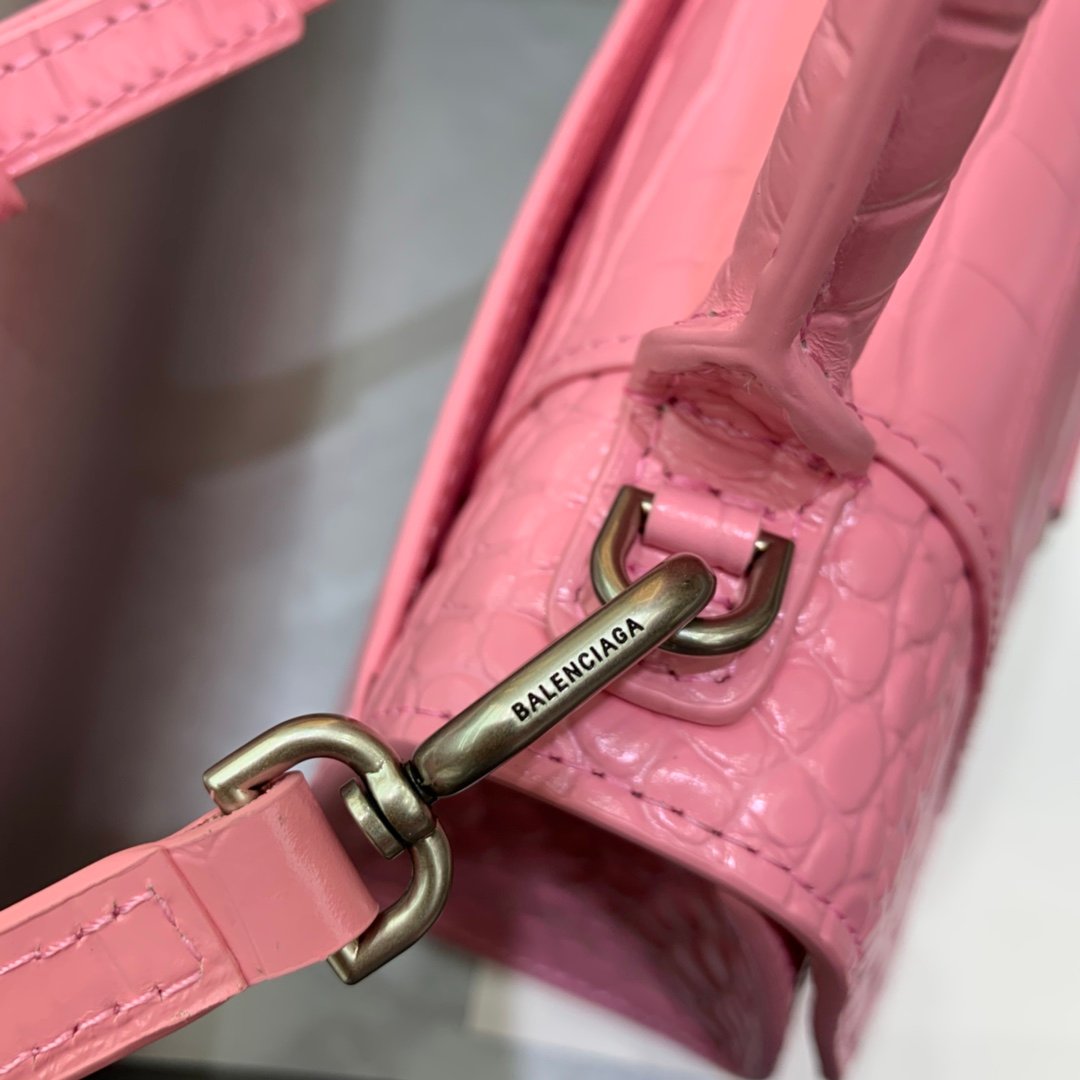Balenciaga Hourglass 19cm Chain Bag in Shiny Crocodile Embossed Leather Light Pink