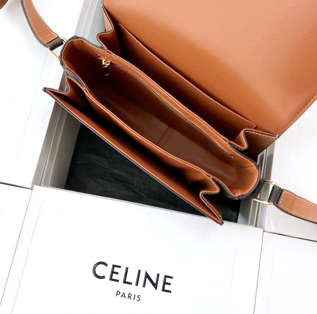 Original Copy Celine Medium Triomphe Bag in Triomphe Canvas and Calfskin
