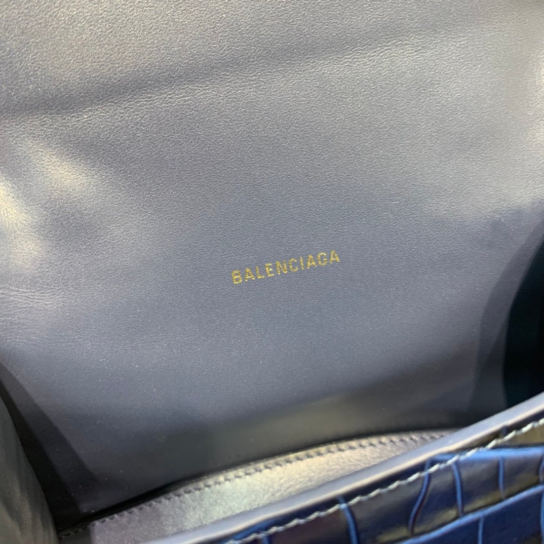 Balenciaga Hourglass 19cm Chain Bag in Shiny Crocodile Embossed Leather Dark Blue