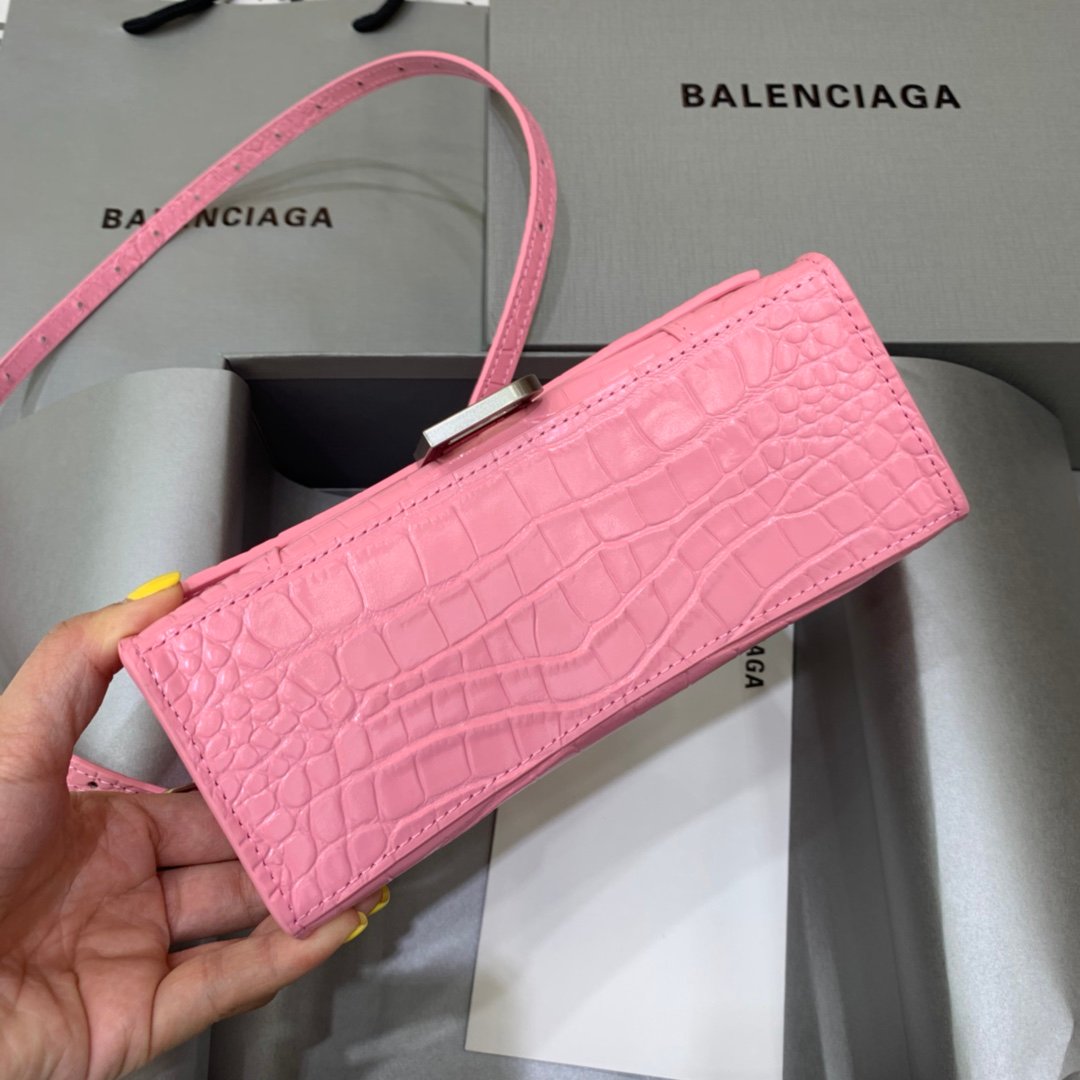 Balenciaga Hourglass 19cm Chain Bag in Shiny Crocodile Embossed Leather Light Pink