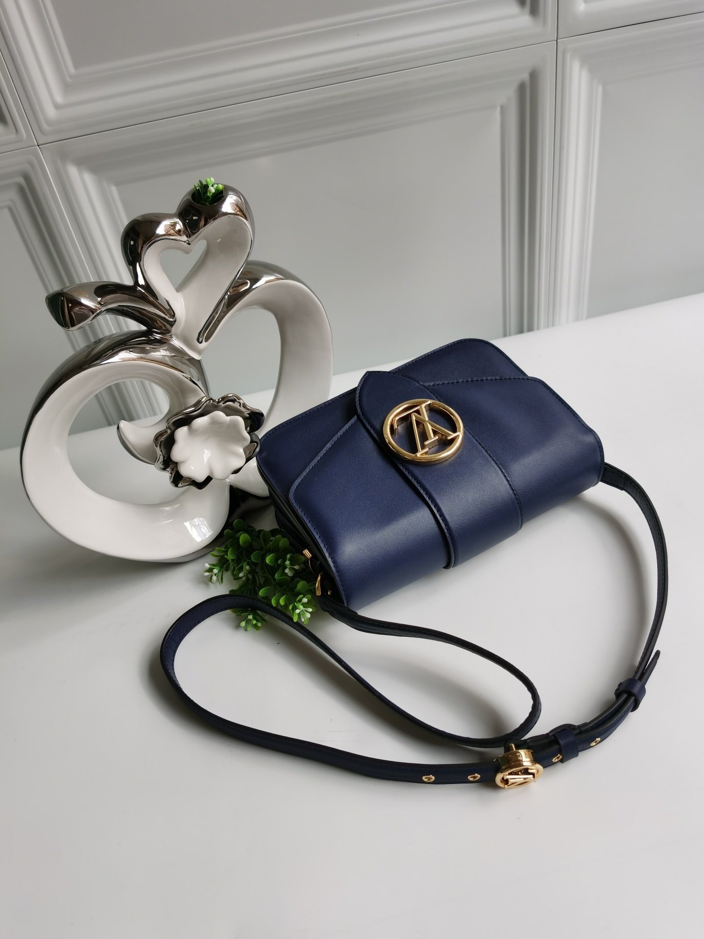 NEW Replica Louis Vuitton Pont 9 Handbag Smooth Leather Dark Blue