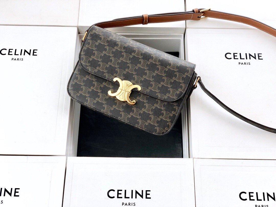 Original Copy Celine Medium Triomphe Bag in Triomphe Canvas and Calfskin