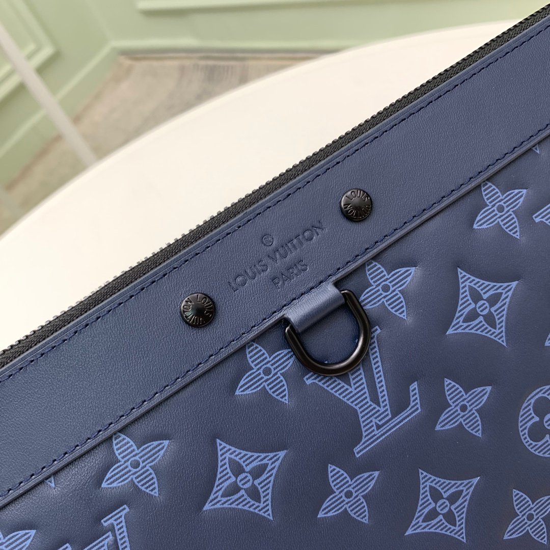2021 New Replica Louis Vuitton M80425 Navy Blue Monogram Cowhide Leather Discovery Pochette