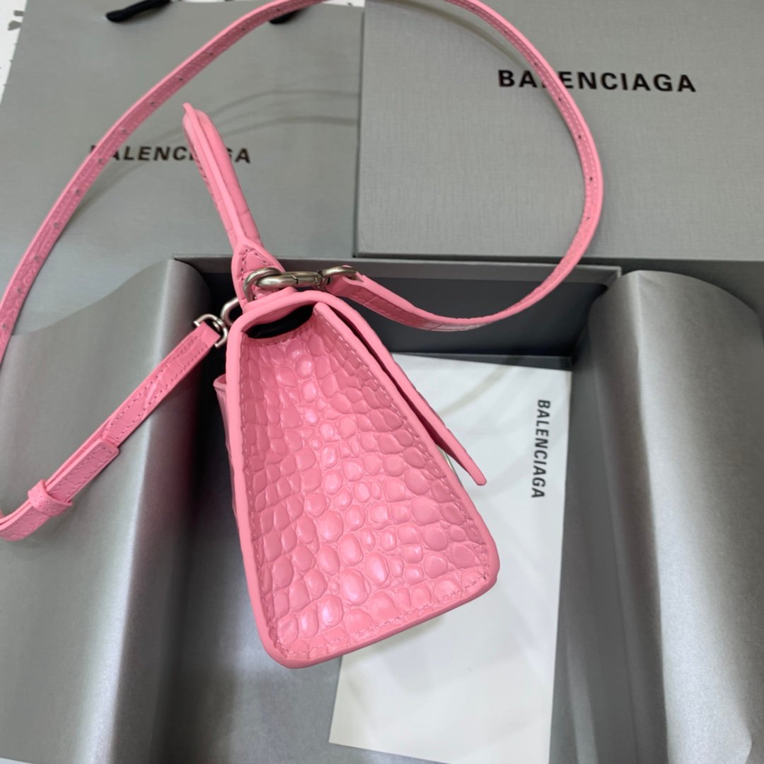 Balenciaga Hourglass 19cm Chain Bag in Shiny Crocodile Embossed Leather Light Pink