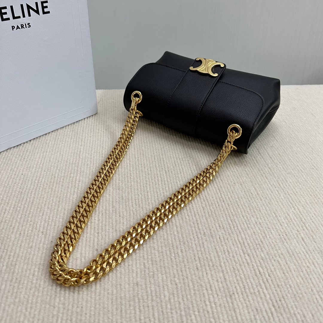 Celine Teen Victoire Bag In Supple Calfskin Black