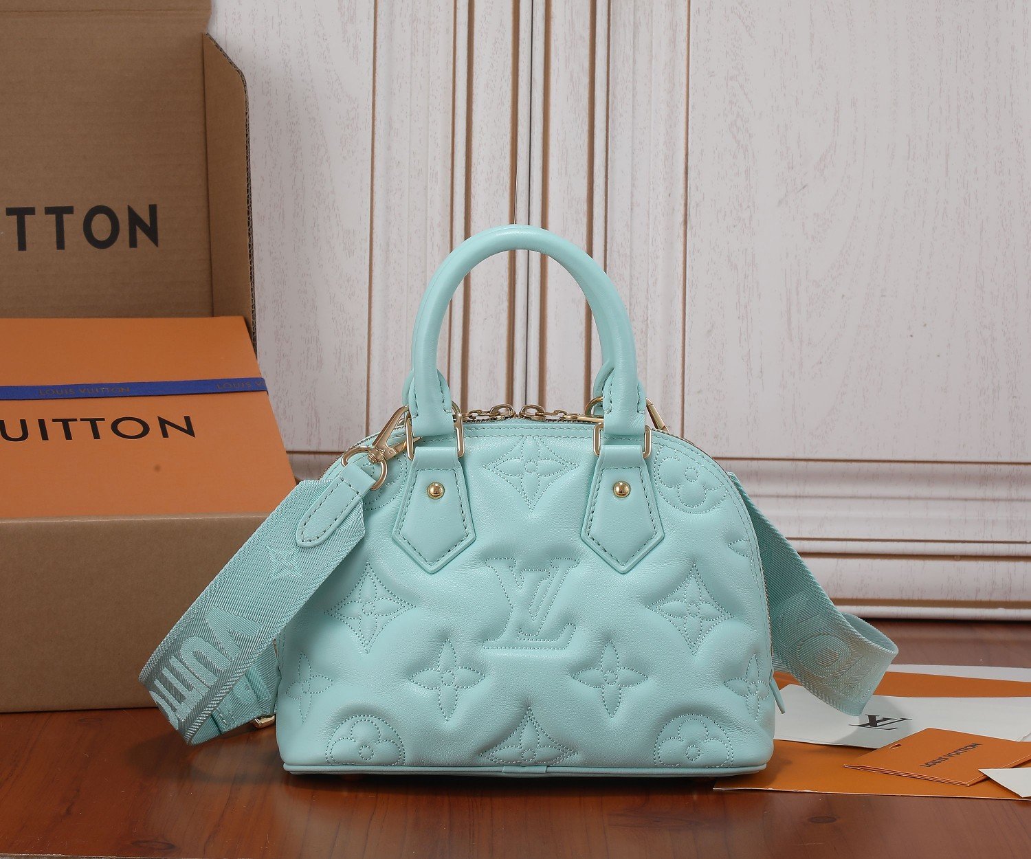 Louis Vuitton Alma BB Handbag Quilted and Embroidered Calf Leather Vert d-Eau Green M20855