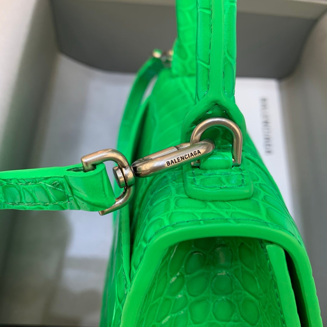 Balenciaga Hourglass 19cm Chain Bag in Shiny Crocodile Embossed Leather Green