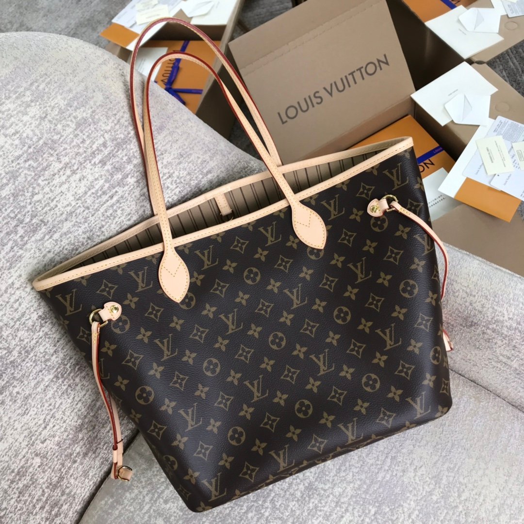 Louis Vuitton M40995 Neverfull MM Monogram Coated Canvas Beige