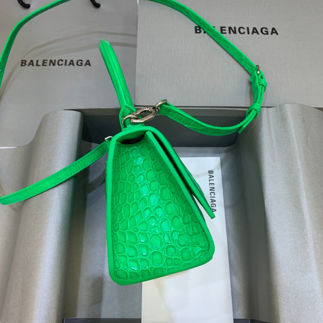 Balenciaga Hourglass 19cm Chain Bag in Shiny Crocodile Embossed Leather Green