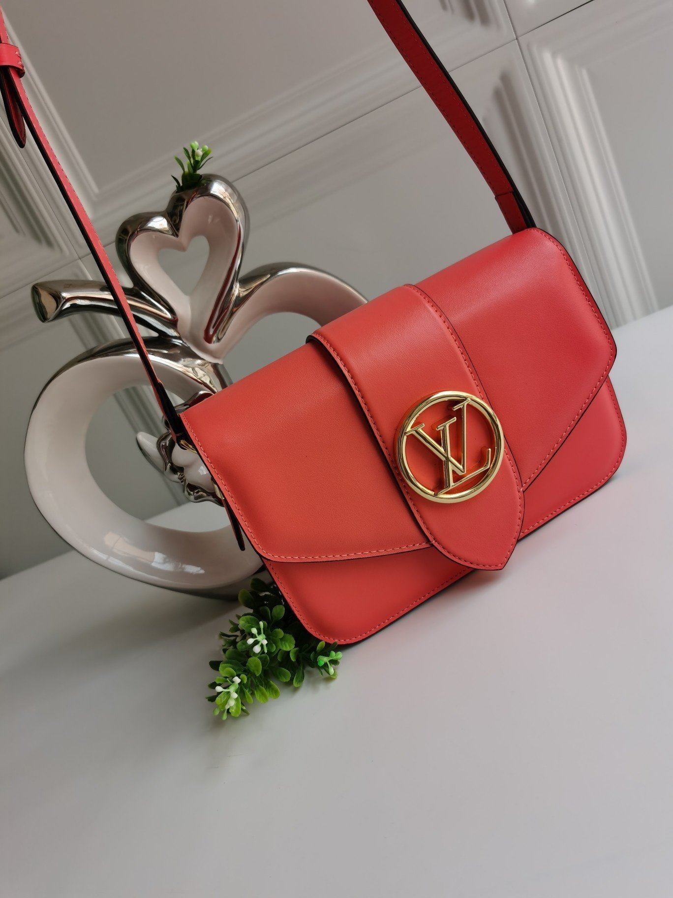 NEW Replica Louis Vuitton Pont 9 Handbag Smooth Leather Red