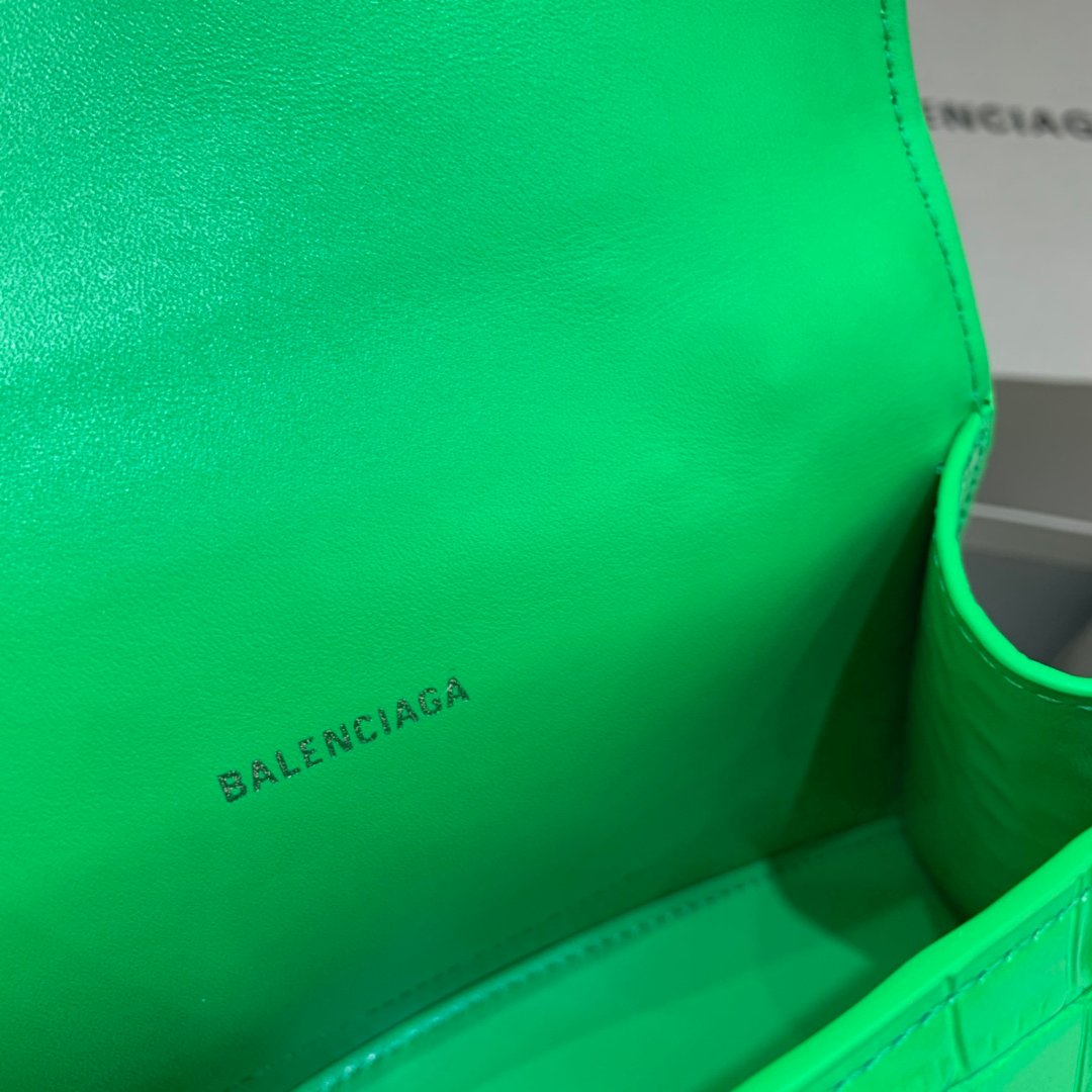 Balenciaga Hourglass 19cm Chain Bag in Shiny Crocodile Embossed Leather Green