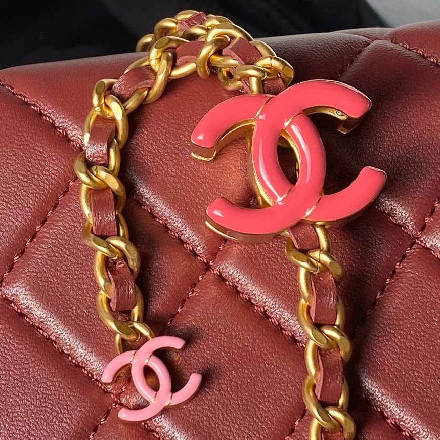 Chanel 24A AS4113 Double C Waist Bag Shiny Lambskin Gold-Tone Metal Dark Burgundy