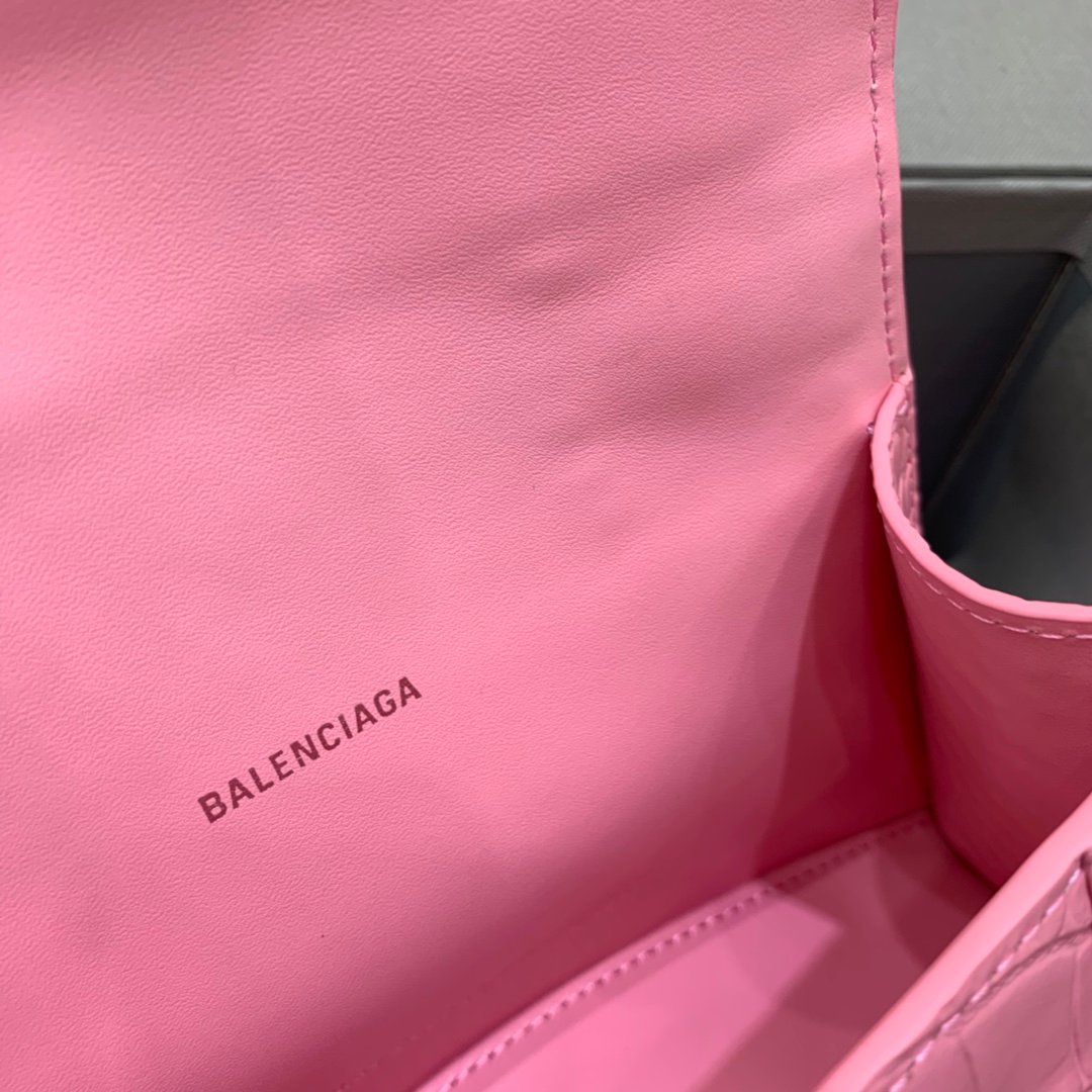 Balenciaga Hourglass 19cm Chain Bag in Shiny Crocodile Embossed Leather Light Pink