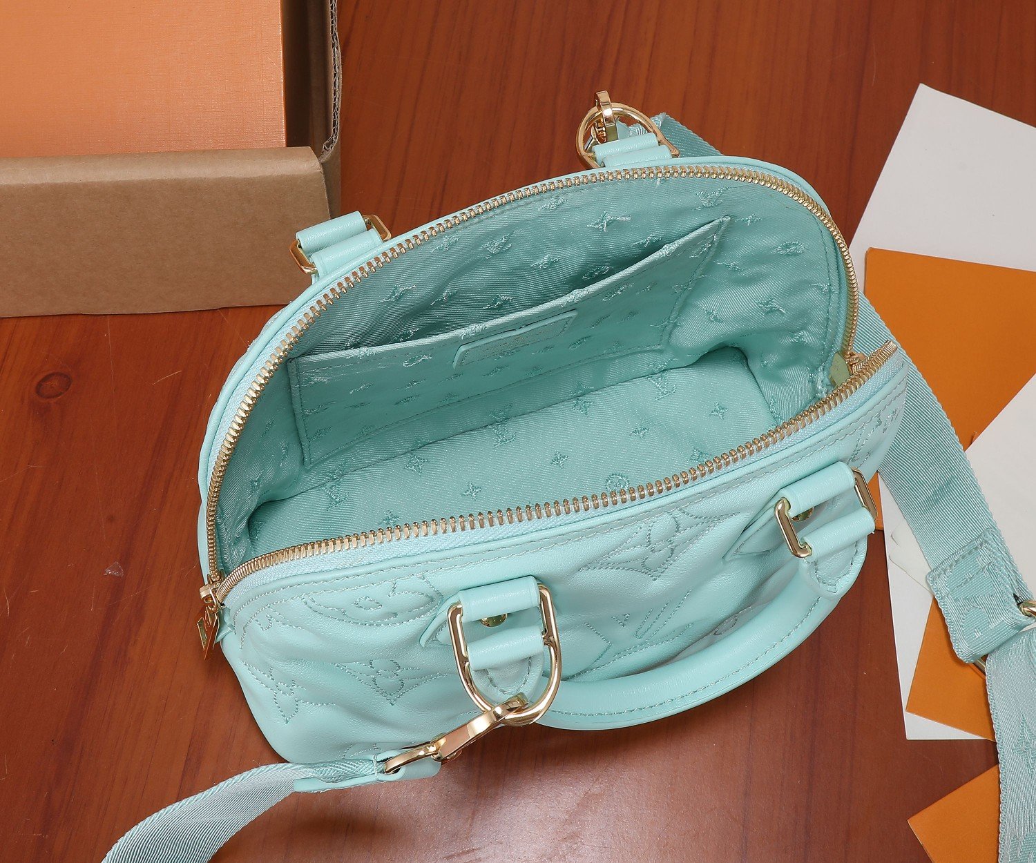 Louis Vuitton Alma BB Handbag Quilted and Embroidered Calf Leather Vert d-Eau Green M20855