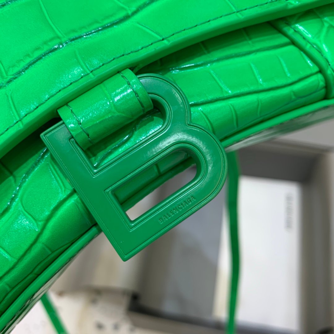 Balenciaga Hourglass 19cm Chain Bag in Shiny Crocodile Embossed Leather Green
