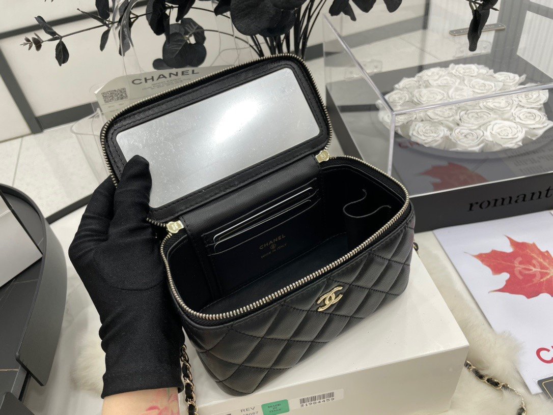 Chanel A68087 Black Vanity Case with Chain