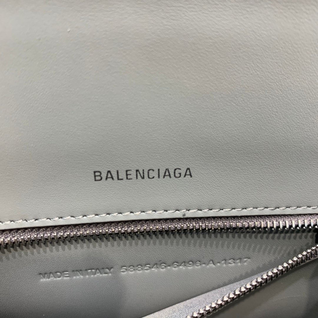 Balenciaga Hourglass 19cm Chain Bag in Shiny Crocodile Embossed Leather Light Gray