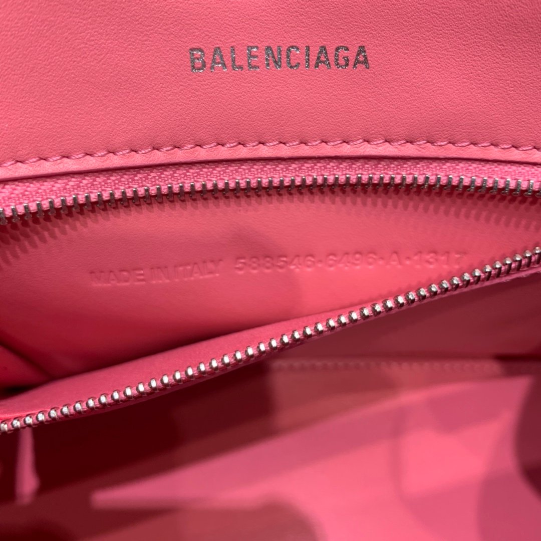 Balenciaga Hourglass 19cm Chain Bag in Shiny Crocodile Embossed Leather Dark Pink