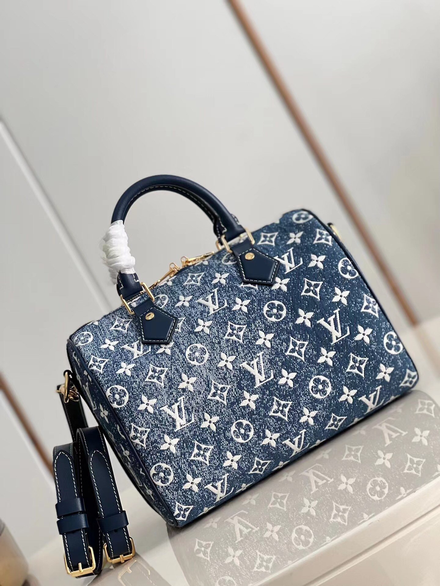 2022 Louis Vuitton Speedy Bandouliere 25 Denim Jacquard Textile Navy Blue M59609