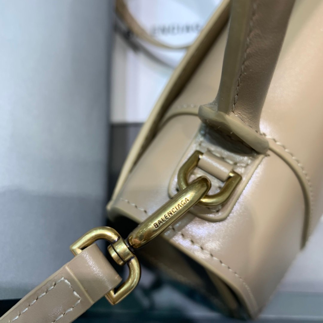 Balenciaga Hourglass 19cm Chain Bag in Shiny Box Calfskin Nude