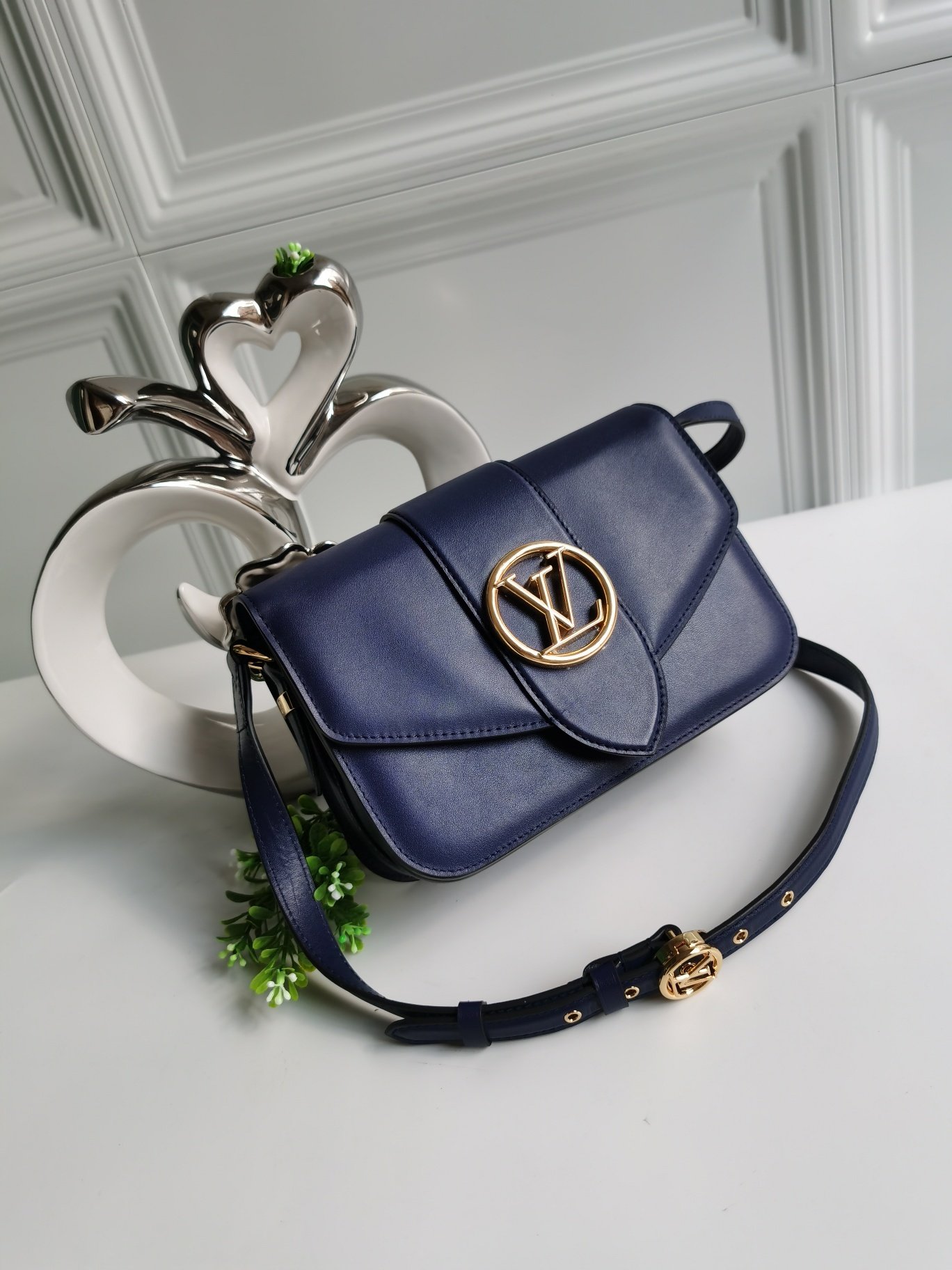 NEW Replica Louis Vuitton Pont 9 Handbag Smooth Leather Dark Blue