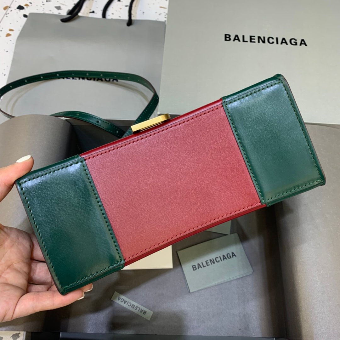 Balenciaga Hourglass 23cm Chain Bag in Shiny Box Calfskin Mint Green with Red