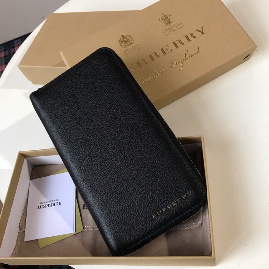 Replica Burberry Men Grainy Leather Ziparound Wallet  Black