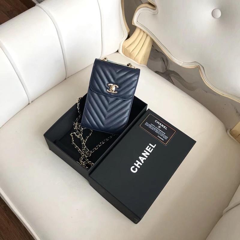 Chanel Phone Bag With Gold Tone Blue