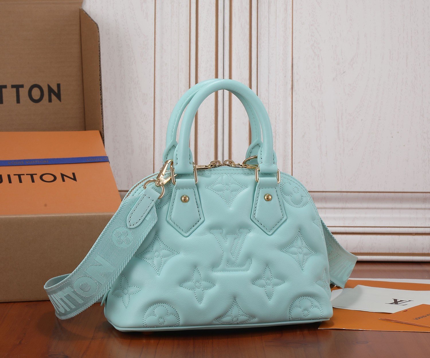 Louis Vuitton Alma BB Handbag Quilted and Embroidered Calf Leather Vert d-Eau Green M20855