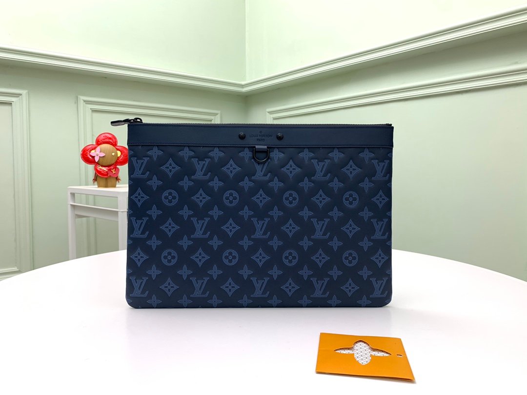 2021 New Replica Louis Vuitton M80425 Navy Blue Monogram Cowhide Leather Discovery Pochette