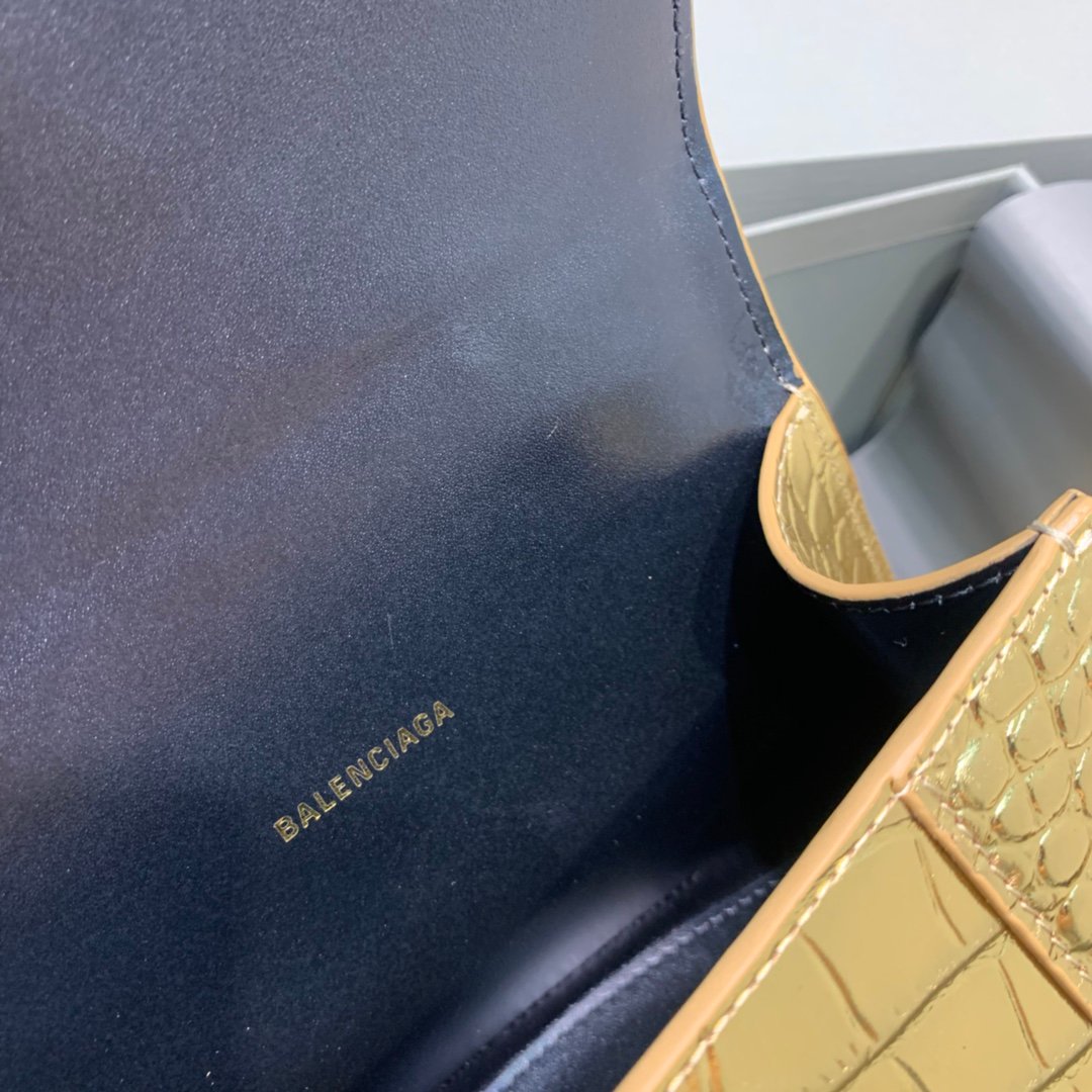 Balenciaga Hourglass 19cm Chain Bag in Shiny Crocodile Embossed Leather Gold