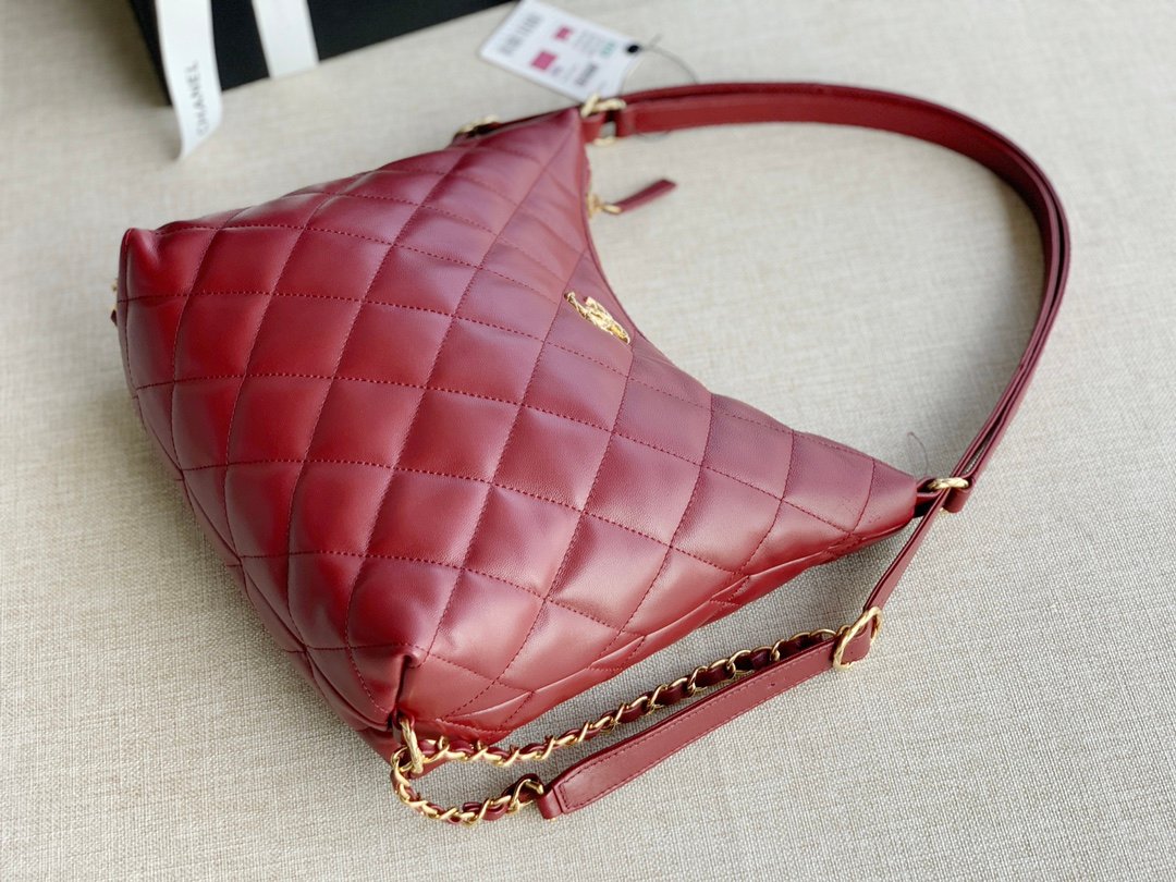 Chanel Hopo Shoulder Bag Lambskin Gold-Tone AS3487 Red