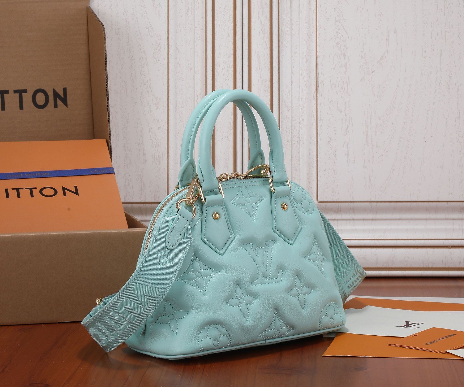 Louis Vuitton Alma BB Handbag Quilted and Embroidered Calf Leather Vert d-Eau Green M20855