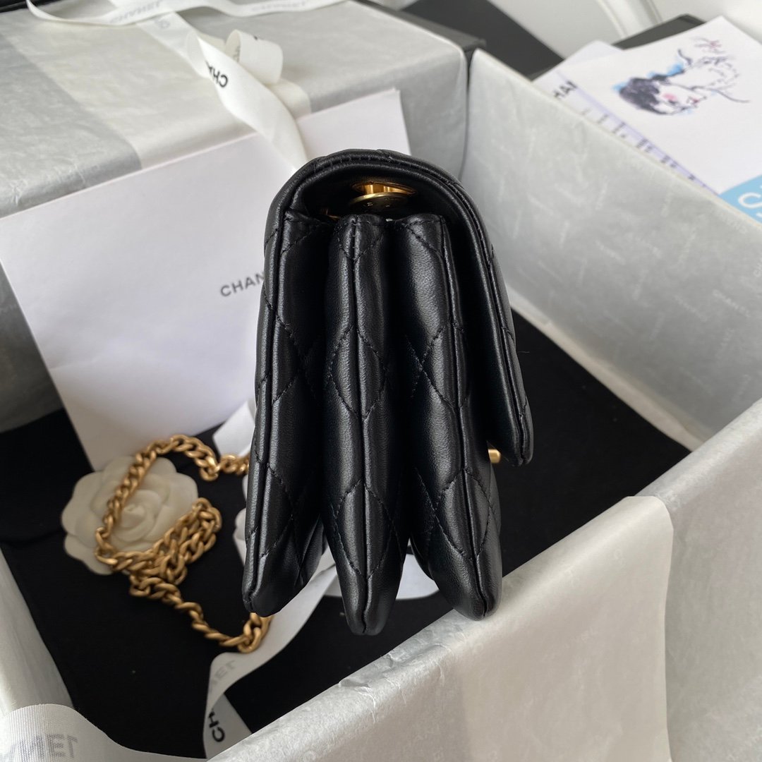 Chanel AS3393 Adjustable Gold Lock Gold Chain Black 22cm Flap Bag